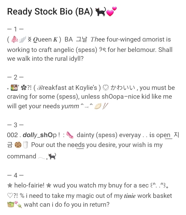 kayliesite's tweet image. 💐☎️ Ready Stock Bio!
Help RT/repost, pls? Thanks ♡

HenlOo . . Aku kembali membawa wording bio rs (long ver.) for BA girlies (ゝ。∂)ﾉ🎀⭐️ if you're interested in keeping one or two save for yourself, kindly DM me :&amp;gt;

Only for 3,5k/each + free re-text 🍮!!
#zonauang