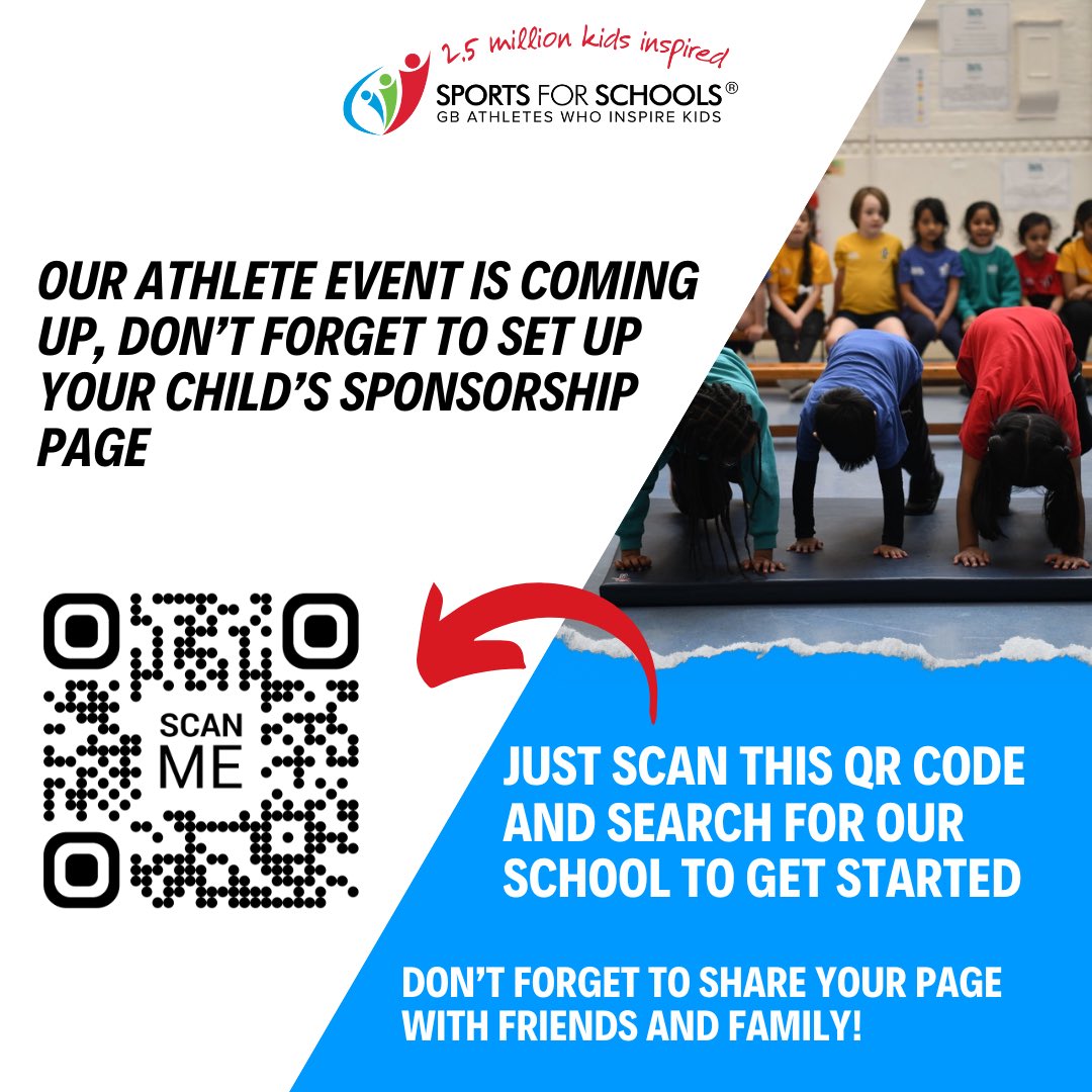 We are very excited for gymnast Courtney Orange to visit us in a couple of weeks time. There is still lots of time to get sponsorships, just scan the QR code and search for Manor Park Primary Academy 🏃🏃🏻‍♀️🏃‍♂️