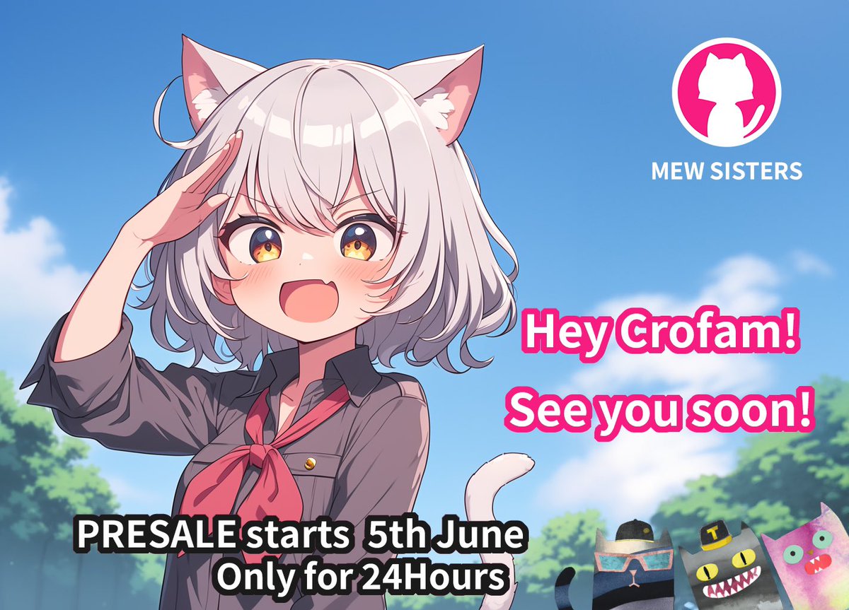 ⚡️ #Giveaway Alert! ⚡️

🎉 Win 10M $MS! 🎉
🥇 1 Lucky Winner!

To Enter:
1️⃣ Follow <a href="/MewSisters/">MEW SISTERS | Cronos Meme</a>, <a href="/cslim_aiart/">CSLIM</a>, and <a href="/SammyMars/">SammyMars.cro ☀️</a>
2️⃣ ❤️ Like &amp; RT this post
3️⃣ Join discord.gg/4M6P238XMg

⏳ Winner announced in 48 hours! ⏳

In collaboration with <a href="/cslim_aiart/">CSLIM</a>, the brilliant creator