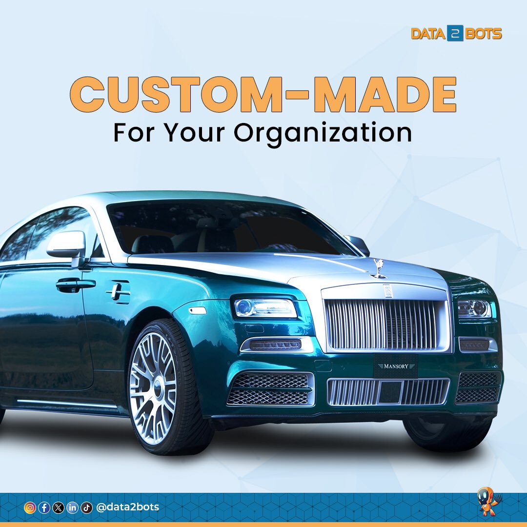 data2bots's tweet photo. A customized data solution just for your organization? That's like getting your dream car in full custom mode.

Change is coming! 

Get ready for Data2Bots.

#datamanagement #bigdata #data2bots #dataconsultants #datasolutions #datatrends https://t.co/C4cavUiShm
