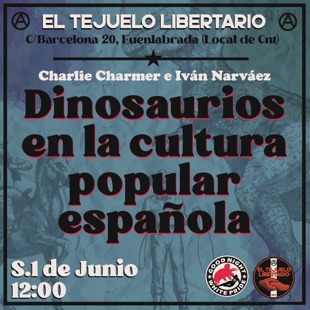 "#Dinosaurios en la cultura popular española", con @charliecharmer2 e <a href="/inarvaezp/">Iván Narváez</a> en 'El Tejuelo Libertario' de Fuenlabrada el próximo sábado 1 de junio a las 12:00

▶️ koprolitos.blogspot.com/2024/05/dinosa…
#dinosaur #spanish #pop #culture