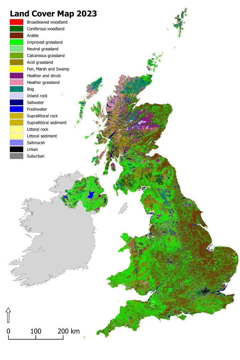 NyeBowman's tweet photo. The latest two releases in the @UK_CEH Land Cover Map (LCM) series, (LCM2022) and LCM2023
Produced by classifying satellite images from the respective years, each new LCM comprises geospatial datasets describing the UK land surface
#remotesensing #LandCoverMap https://t.co/r0yqbQvnfj