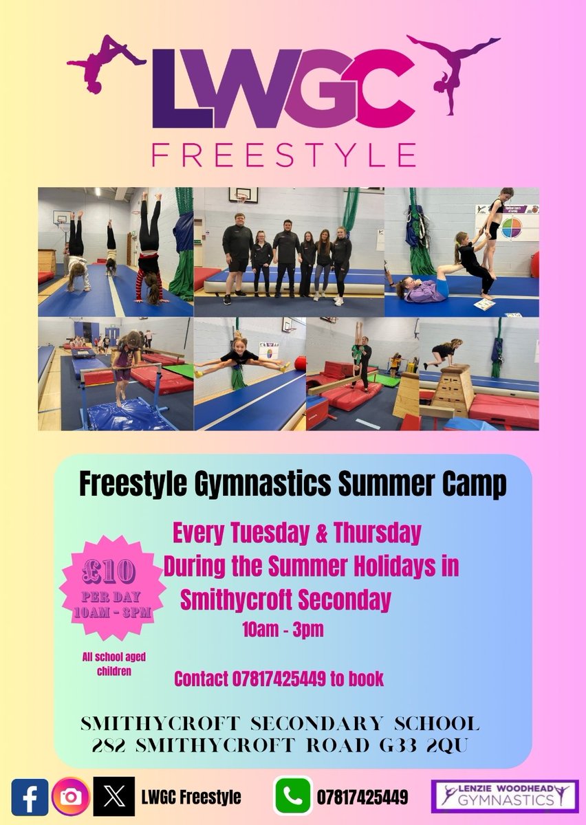 LWGC_Freestyle's tweet image. Summer camp 2024 
Every Tuesday and Thursday during summer holidays, 10am-3pm in smithycroft secondary. Members and non members welcome. Get in touch to book or for more information 🙌 @activeschoolsRM