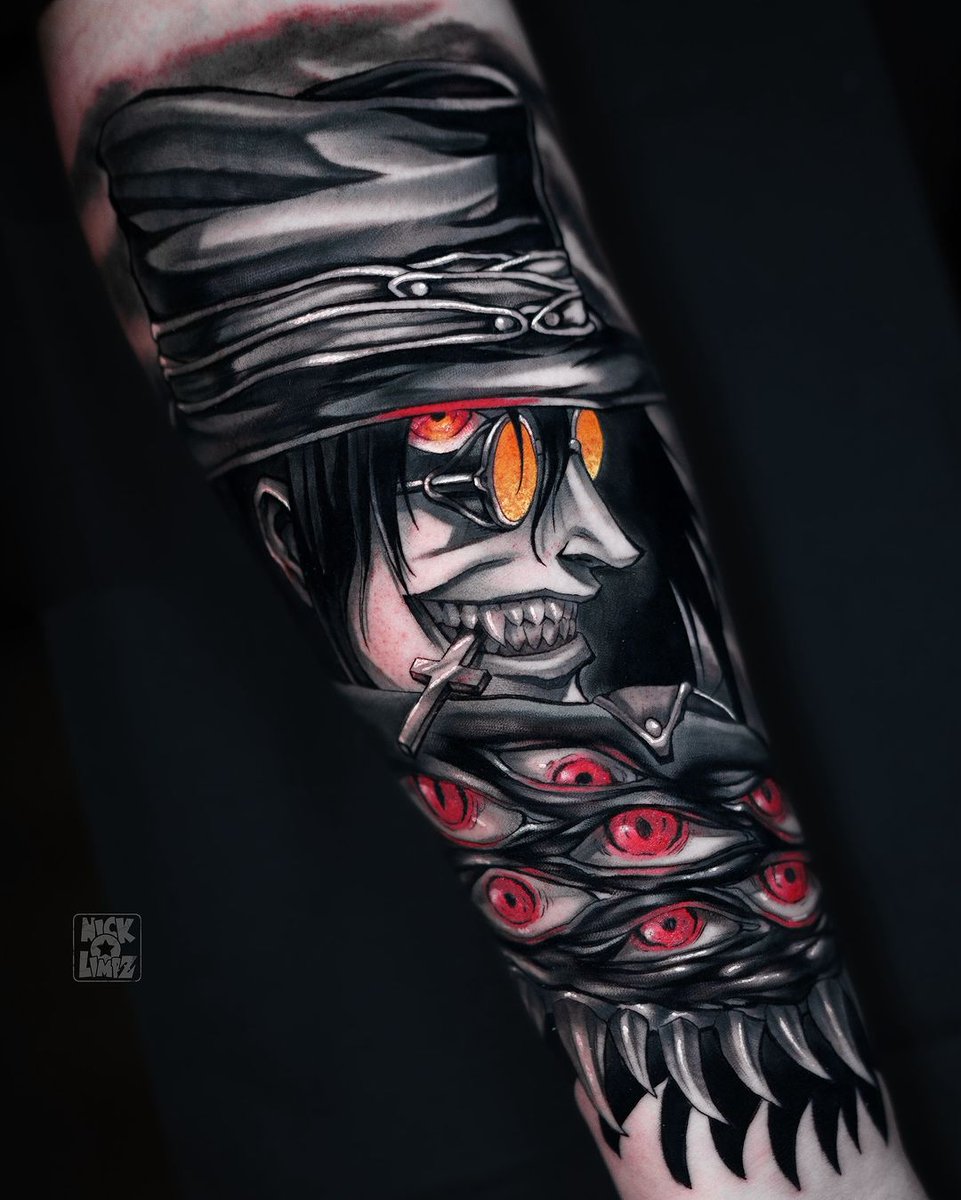 Alucard from Hellsing by the talented Nick Limpens with Killer Ink tattoo supplies! #tattoo #anime #manga #hellsing