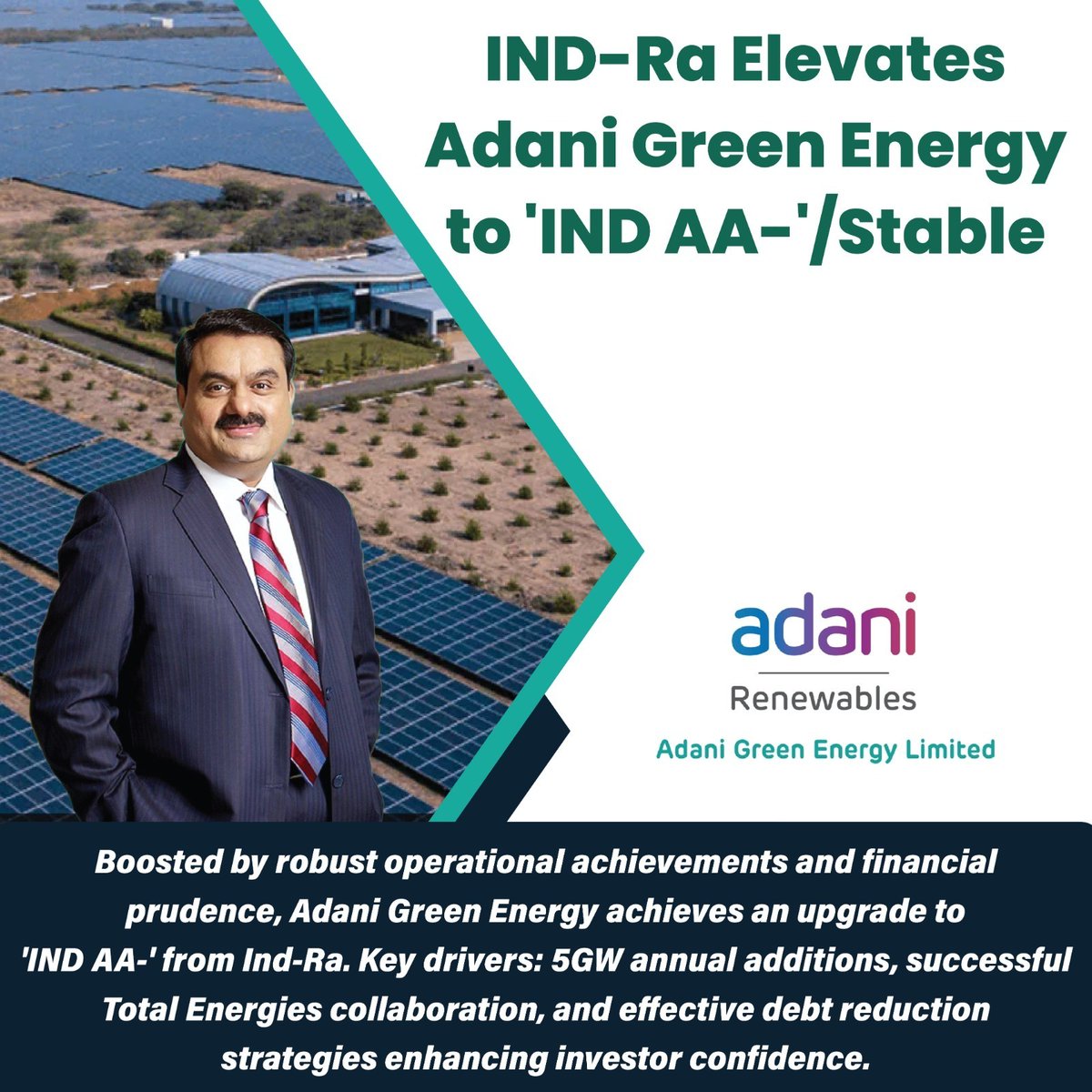 Upgrade by India Rating demonstrating strong operational performance and a scalable execution strategy of Adani group.
#AdaniGreen #Adani