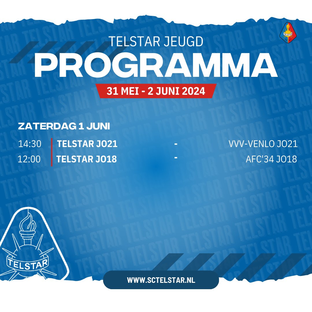 Zaterdag 1 juni spelen de JO21 en de JO18 hun laatste wedstrijd van het seizoen. De JO21 speelt in het 711 Stadion, dat open is voor bezoekers. De JO18 treedt aan op Sportpark Zeewijk; bij een overwinning op AFC'34 eindigt de JO18 op de 2e plaats.

#WitteLeeuwen | <a href="/telstar1963nv/">Telstar 🦁</a>