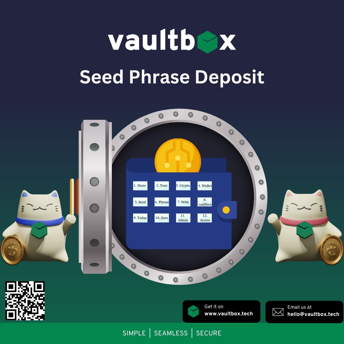 vaultbox_tech's tweet photo. Store your crypto wallet seed phrase with vaultbox! Zero admin access!
Read up more about our security: https://t.co/eqmGGKoWOJ
Also, remember to sign up for a free account while you are at it.
#vaultbox #SignUpNow #crypto #cryptocurrency #seedphrase #secure #zeroadminaccess https://t.co/cxQRKg9czD