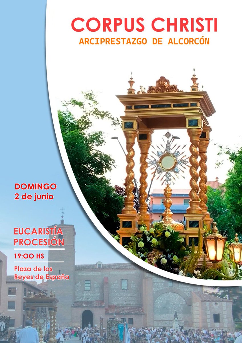 #PazyBien El próximo 2 de junio, el Arciprestazgo de #Alcorcón celebraremos el #Corpus2024. <a href="/DiocesisGetafe/">Diócesis de Getafe</a> <a href="/alcorconcultura/">Concejalía Cultura y Festejos</a> <a href="/ofmfranciscanos/">ofmfranciscanos</a>