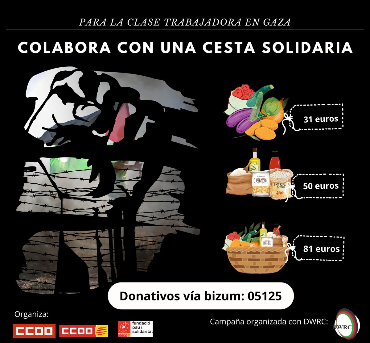 🛒🇵🇸 Campaña solidaria con la clase trabajadora palestina: COLABORA CON UNA CESTA SOLIDARIA DE ALIMENTOS @CCOO @ccoocatalunya y @PauiSolidaritat, en colaboración con @DWRCPalestine ponemos en marcha esta campaña de ayuda ccoo.es/noticia:695529…