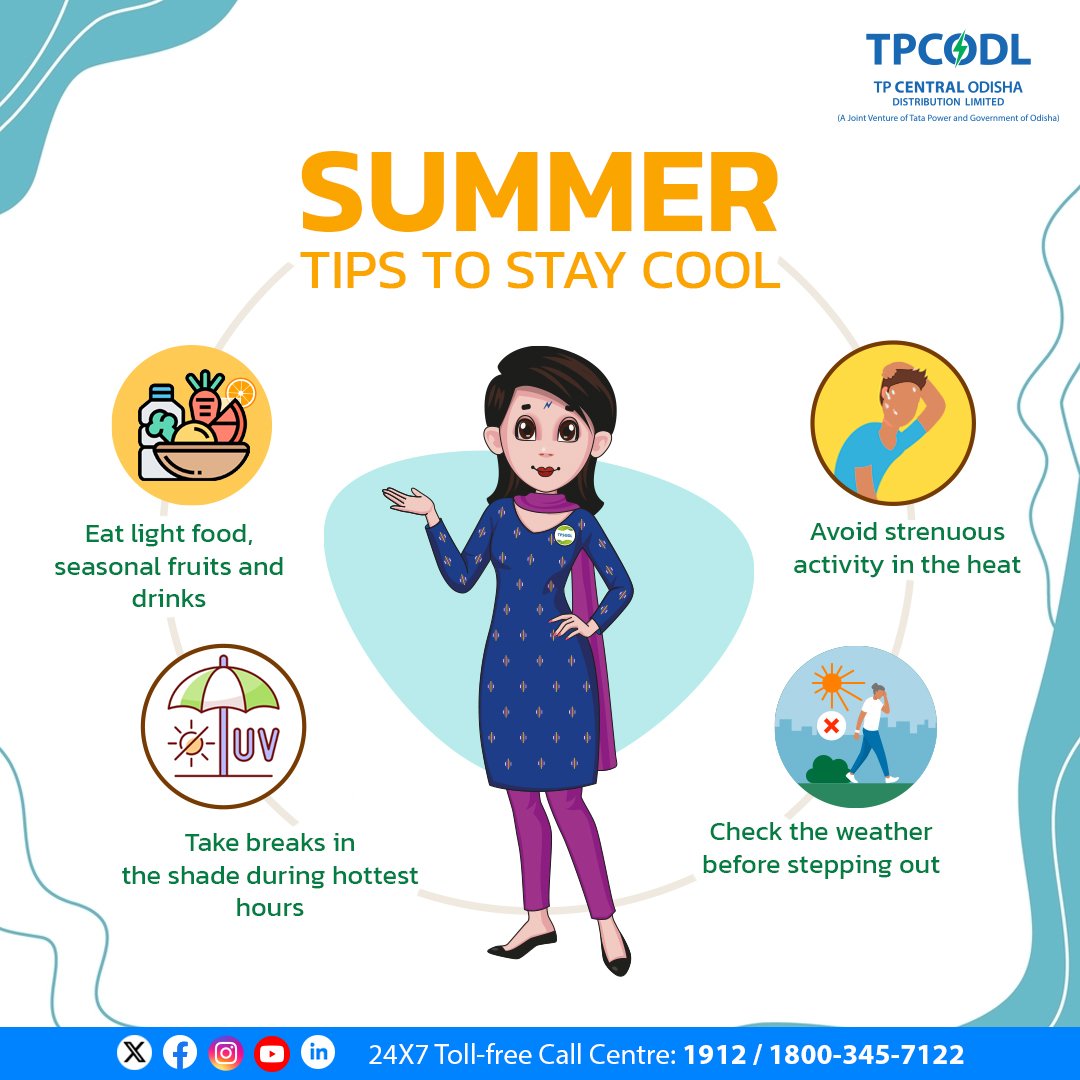 Keep your cool this summer: indulge in seasonal fruits, take breaks and keep activities light!

#SummerSolutions #SummerSafety #TPCODL