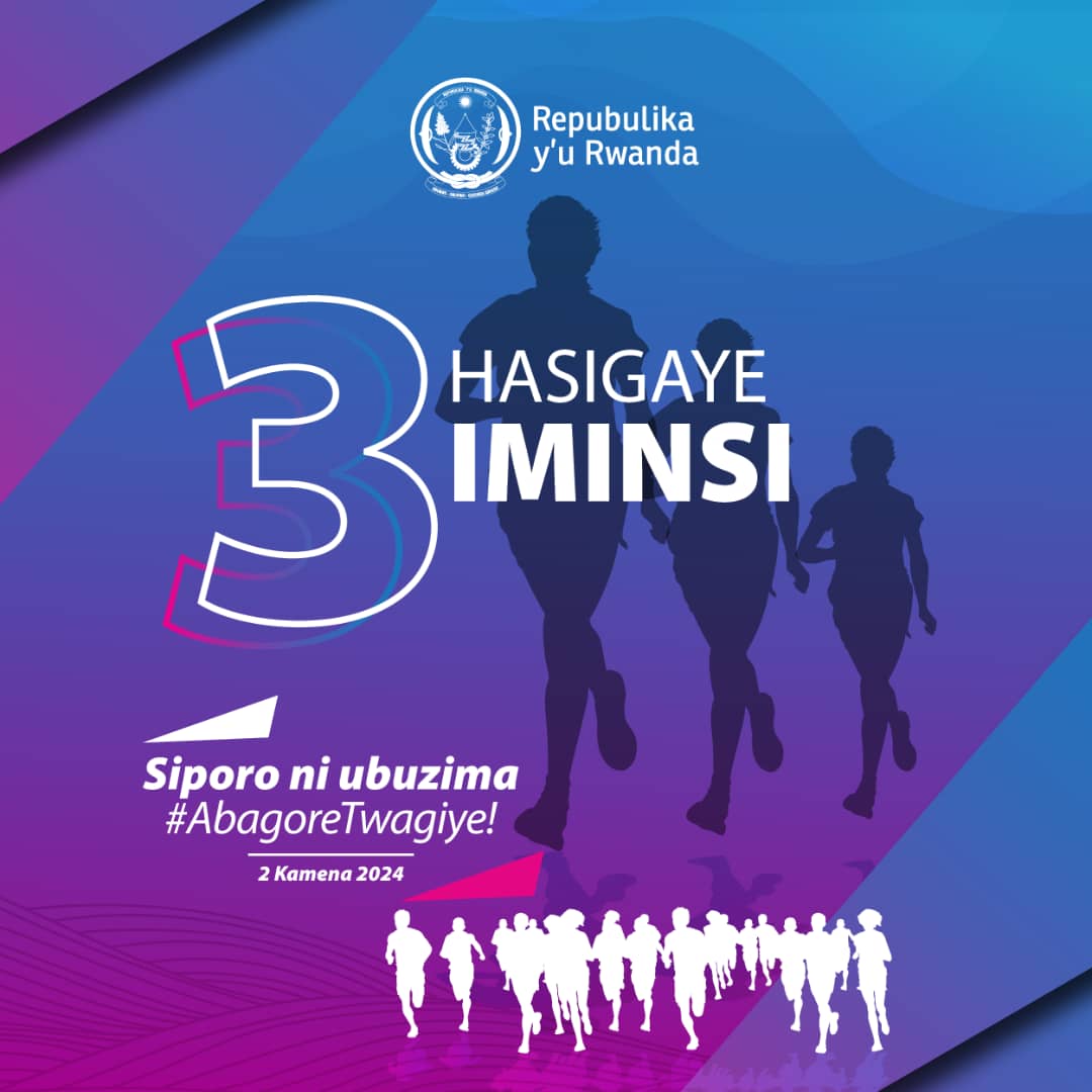 Inkomezamihigo z'Akarere ka Gatsibo, harabura iminsi 3 gusa ngo hakorwe siporo rusange yihariye yateguwe n'abagore. 

Ni kuri iki cyumweru tariki ya 2/6/2024 guhera 6h00 za mu gitondo, tuzahagurukira ku biro by'Akarere twerekeza ku kibuga cy'umupira cya Kabarore.
#AbagoreTwagiye