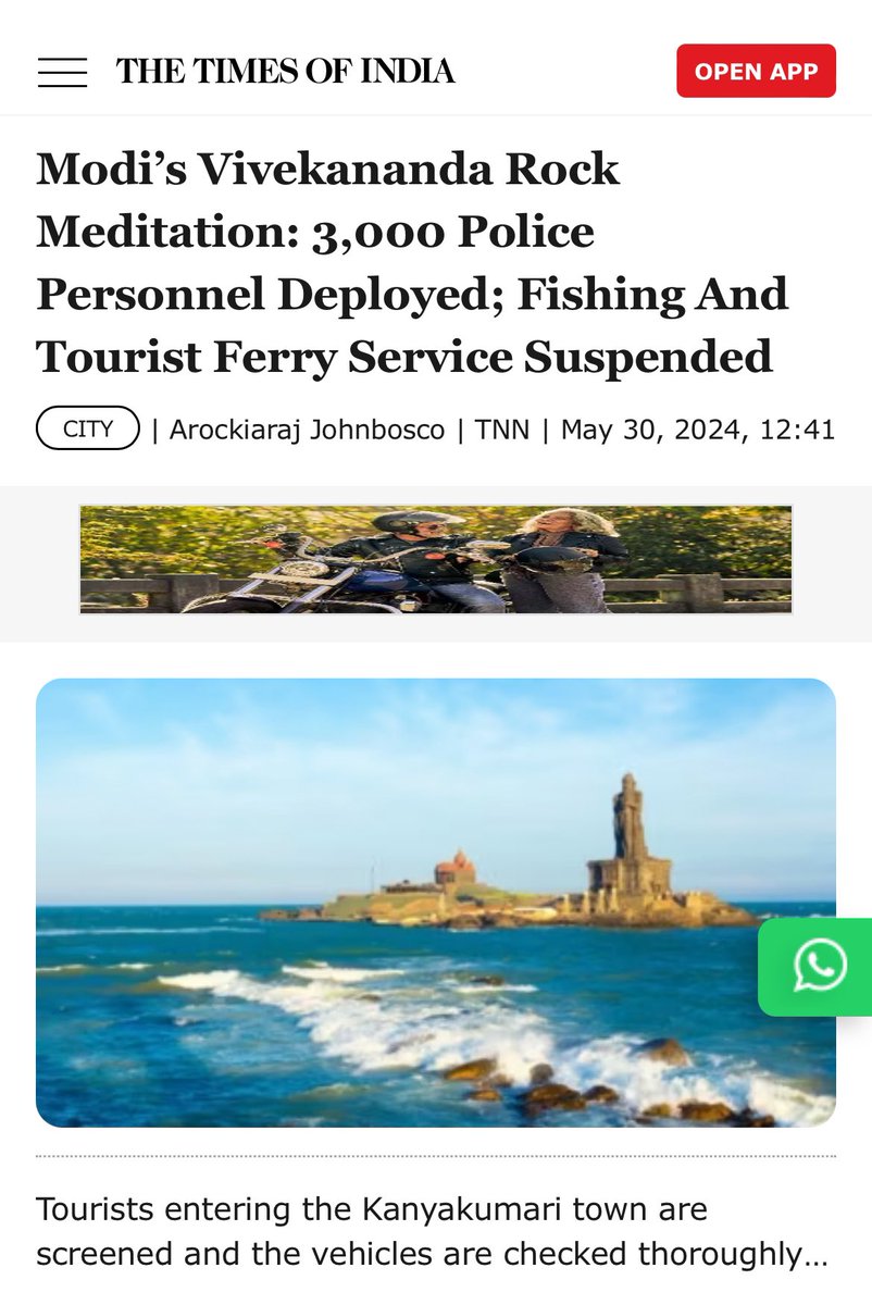 PM Modi's decision to meditate at the Vivekananda Rock Memorial from May 30th to June 1st is not only a waste of taxpayers' money but also a baseless and desperate tactic. In this modern era of science, resorting to superstitions is an insult to rational thinking and the