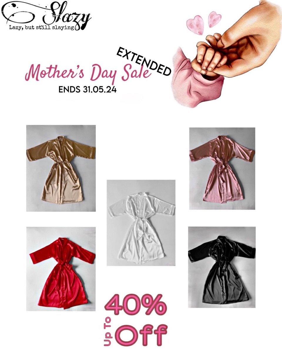 Shop our Mother’s Day Sale
Up to 40% off 

ENDS 31.05.24❗️
.
.
.
.
.
#GirlTalkZA #bedtimeessentials #satinbonnet #satinpyjamas #satinrobe #personalizedgift #mothersday2024 #mothersdaygift #MothersDaySale
