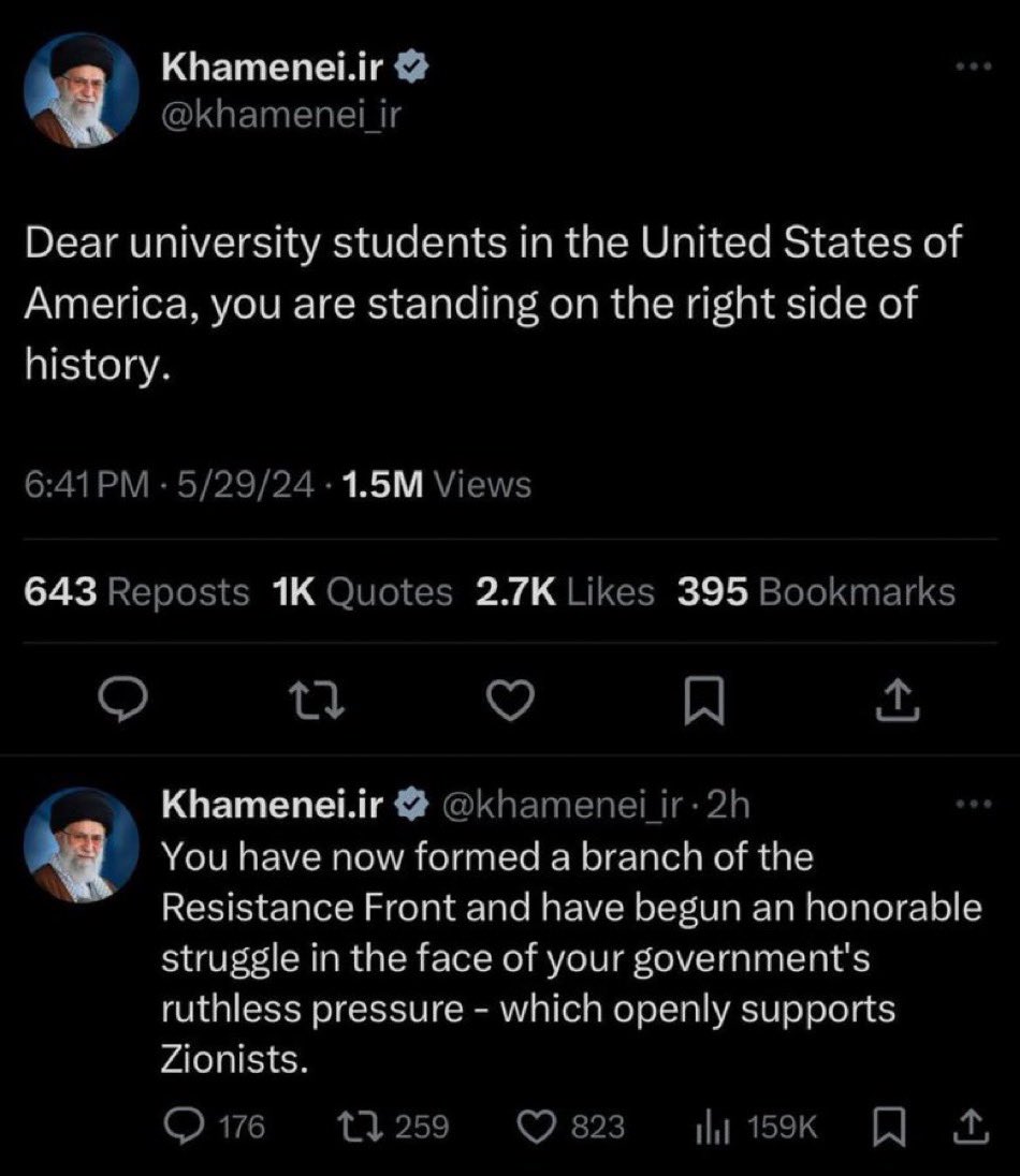 For heaven's sake Ayatollah Khamenei whose regime has oppressed millions for decades is not on the right side of history.

He's on the far-right side of history.