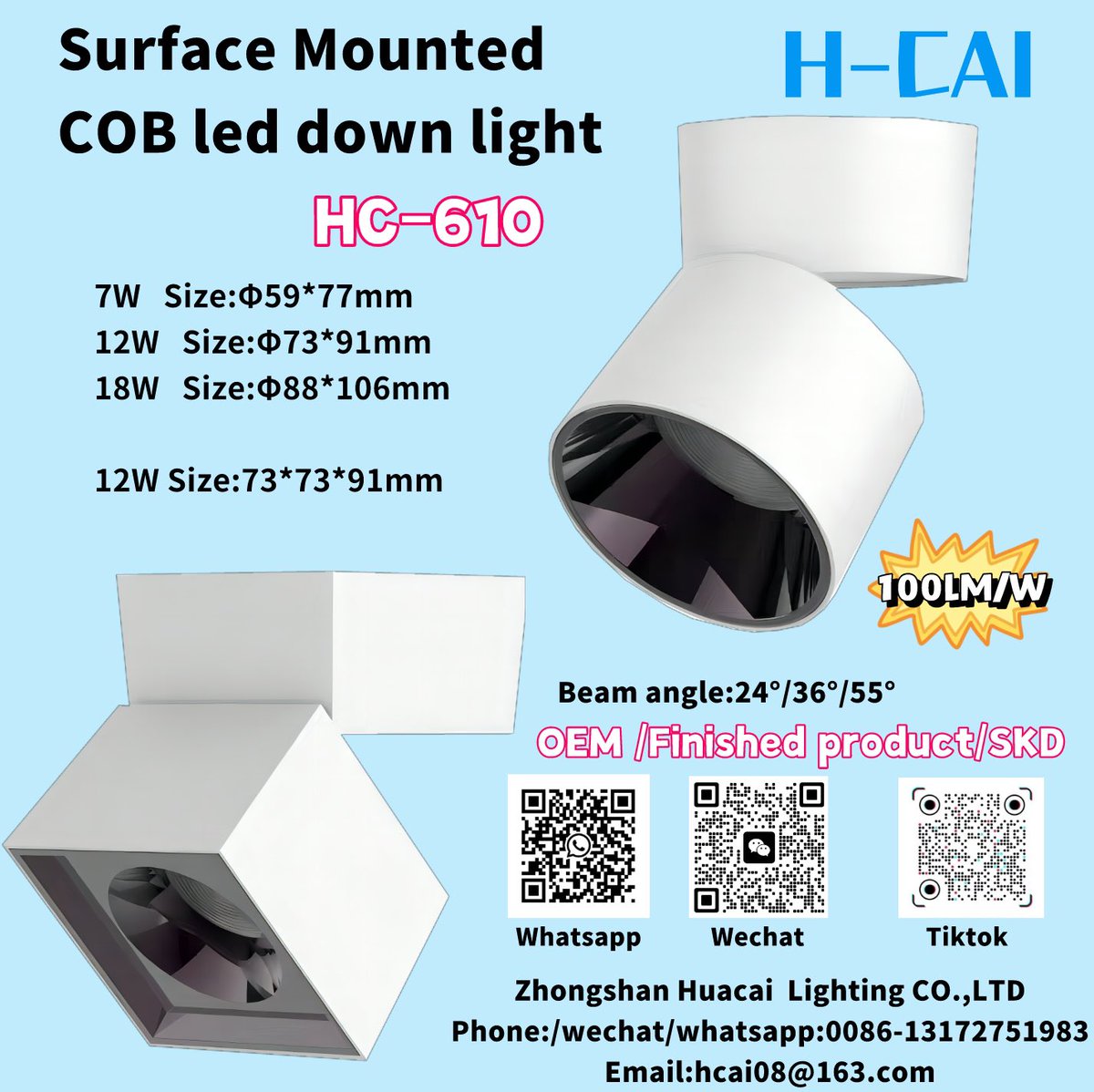 lingligting's tweet image. HC-610 Surface mounted COB led down light
 Round type :
7W  Size:Φ59*77mm
12W  Size:Φ73*91mm  
18W  Size:Φ88*106mm  
Square type:
12W Size:73*73*91mm
Beam angle:24°/36°/55°
#ledspotlight 
#COBleddownlight 
#COBledspotlight 
#leddownlight 
#downlight