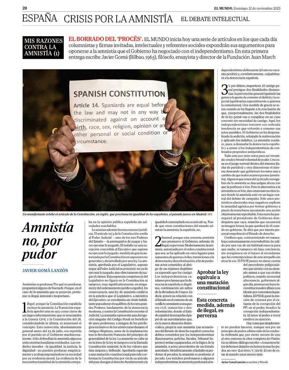 La amnistía está mal. Hacerlo por los ocho votos necesarios para formar gobierno, peor. Mi resumen.