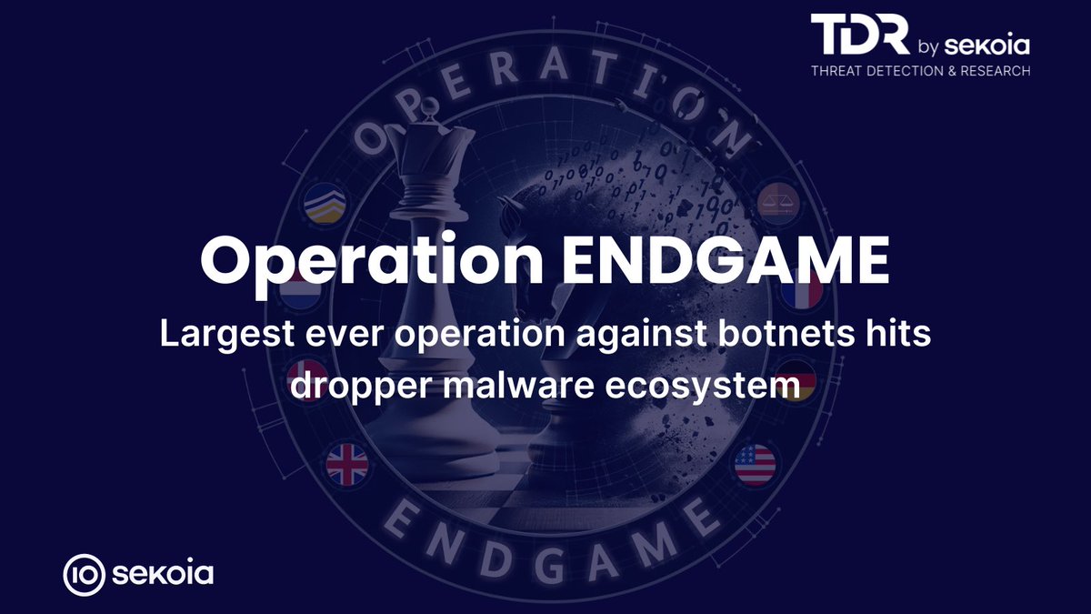 sekoia_io's tweet photo. We are proud to announce that Sekoia #TDR team contributed to the joint international law enforcement operation #OperationEndgame, targeting the notorious botnets #IcedID, #Smokeloader, #SystemBC and #Pikabot
https://t.co/06MMzOzuxh https://t.co/JY5ST9bewQ