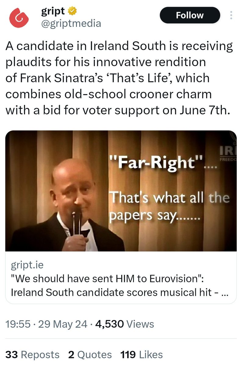 Here's Gript running an emergency puff piece on an Irish Freedom Party candidate, hours after he was exposed as running an Airbnb under a false name, in a Rent Pressure Zone, for almost €1,000 a week