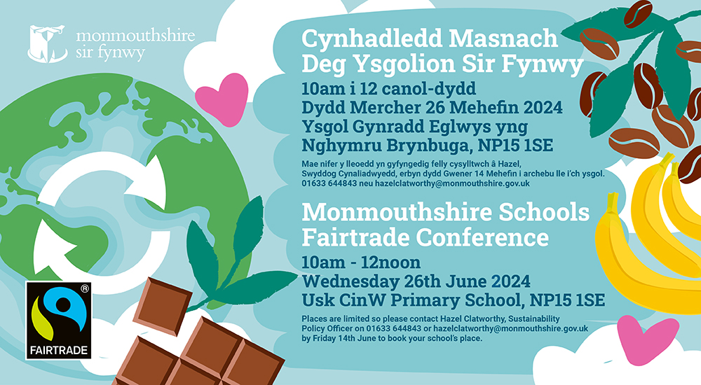 🌎 Calling @MonmouthshireCC schools! Do you want to learn more about Fairtrade? Please contact Hazel Clatworthy, Sustainability Policy Officer 👉 01633 644843 or hazelclatworthy@monmouthshire.gov.uk by Friday 14th June to book your school’s place.