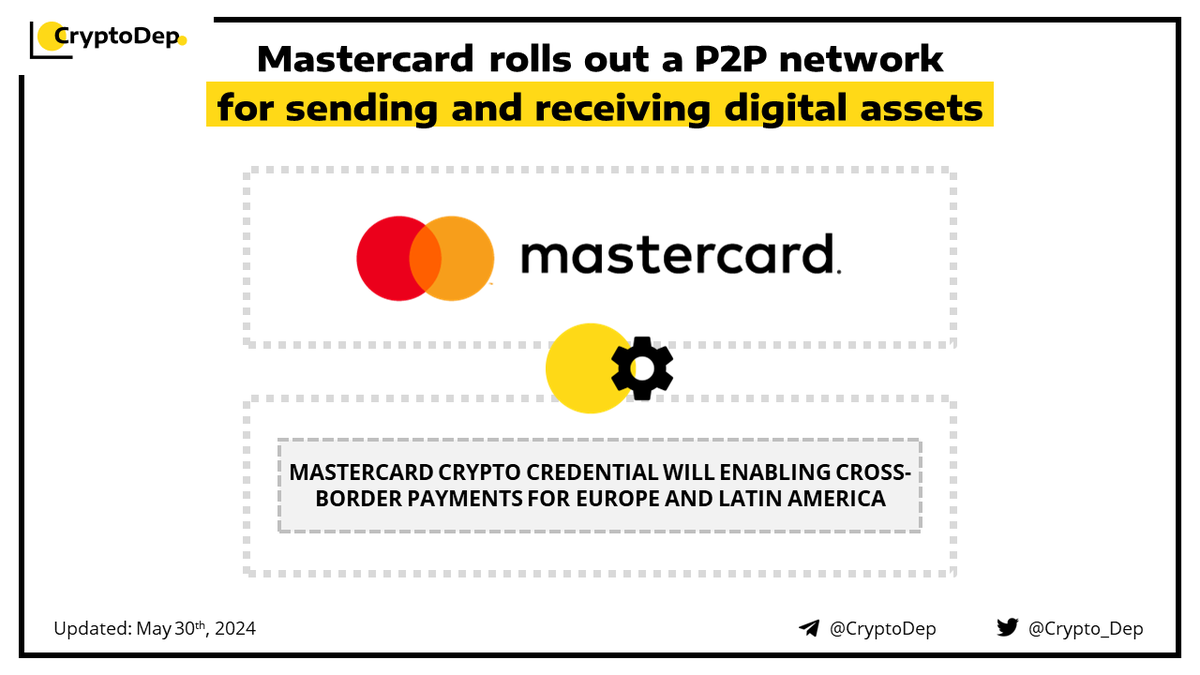 ⚡️ @Mastercard rolls out a P2P network for sending and receiving digital  assets Mastercard introduces Mastercard Crypto Credential, its P2P network  for sending and receiving digital assets across borders. The innovation will
