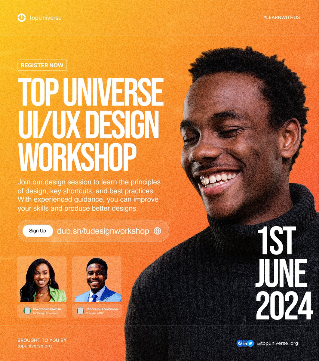 topuniverse_org's tweet image. Have you heard of our design workshop, #uiuxdesigners you dont want to miss this.

lu.ma/event/manage/e…

Join us tonight. You know our events are knowledge filled.

#ui #uiux #samadeyemi #techies #buddingdesigners