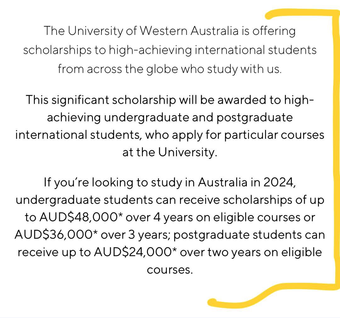 Fully Funded Scholarship 

Apply now! 🚨 

For International Students

Undergraduate and Postgraduate Scholarships

Apply now to study at the University of Western Australia 🇦🇺 for any undergraduate or postgraduate programs with a Fully Funded Scholarship.

The University of