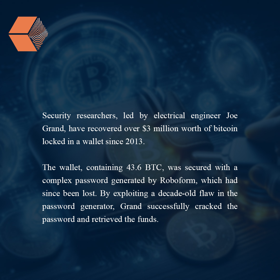 #Securityresearchers, using a flaw in a #password generator, recovered over $3 million in #bitcoin from a #wallet locked since 2013. #Crypto #UnlockBlockchain #CryptoNews #CryptoRecovery #Hacking #TechNews #CyberSecurity