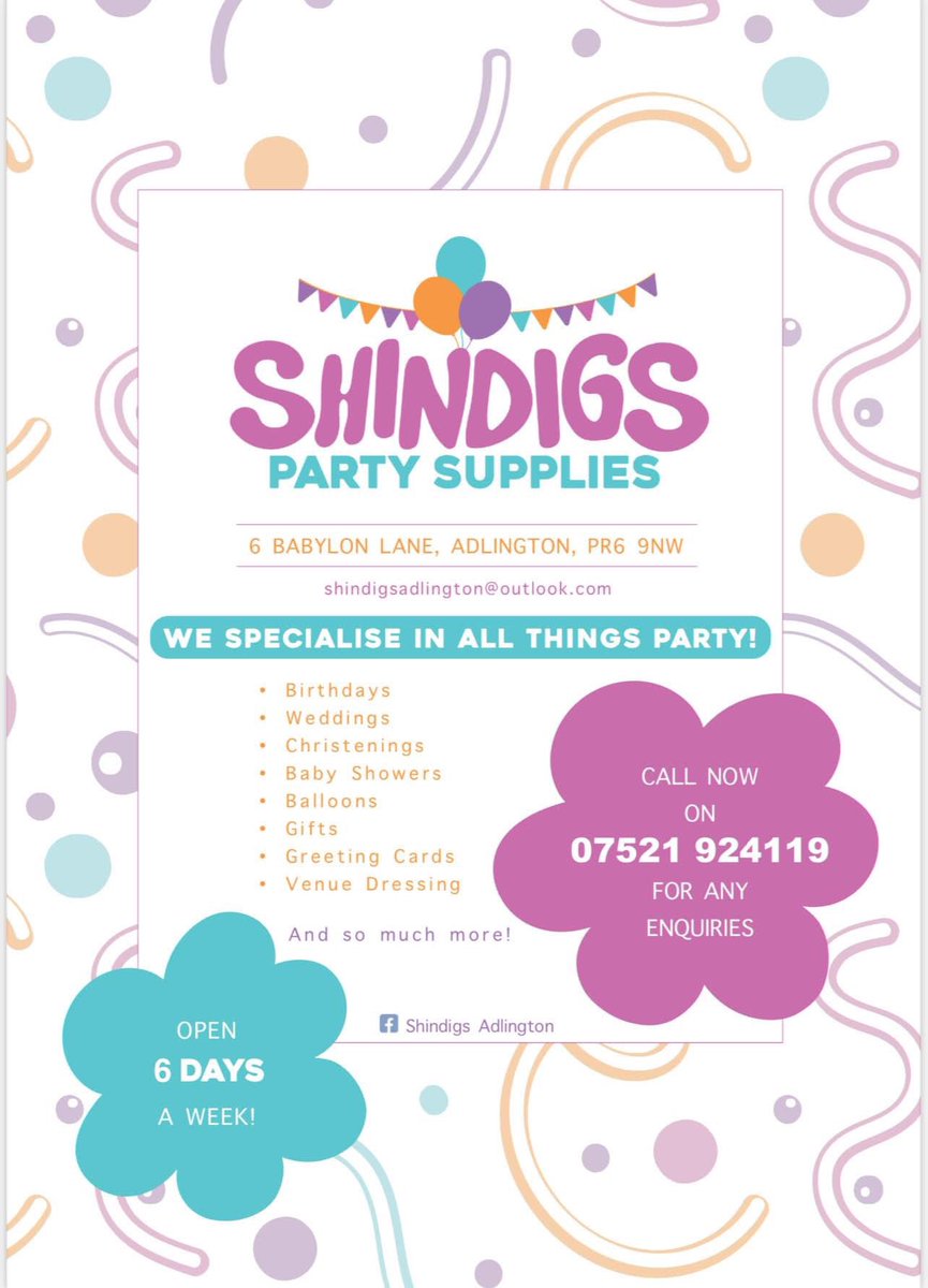 Business competition time🏆🏆
Will you win best dressed shop or business?
We want our parade route to look amazing!
Prizes will be won for best decorated.
Why not ask the Ladies at Shindigs Adlington  for some some accessories....mention your business and get 10% discount!!