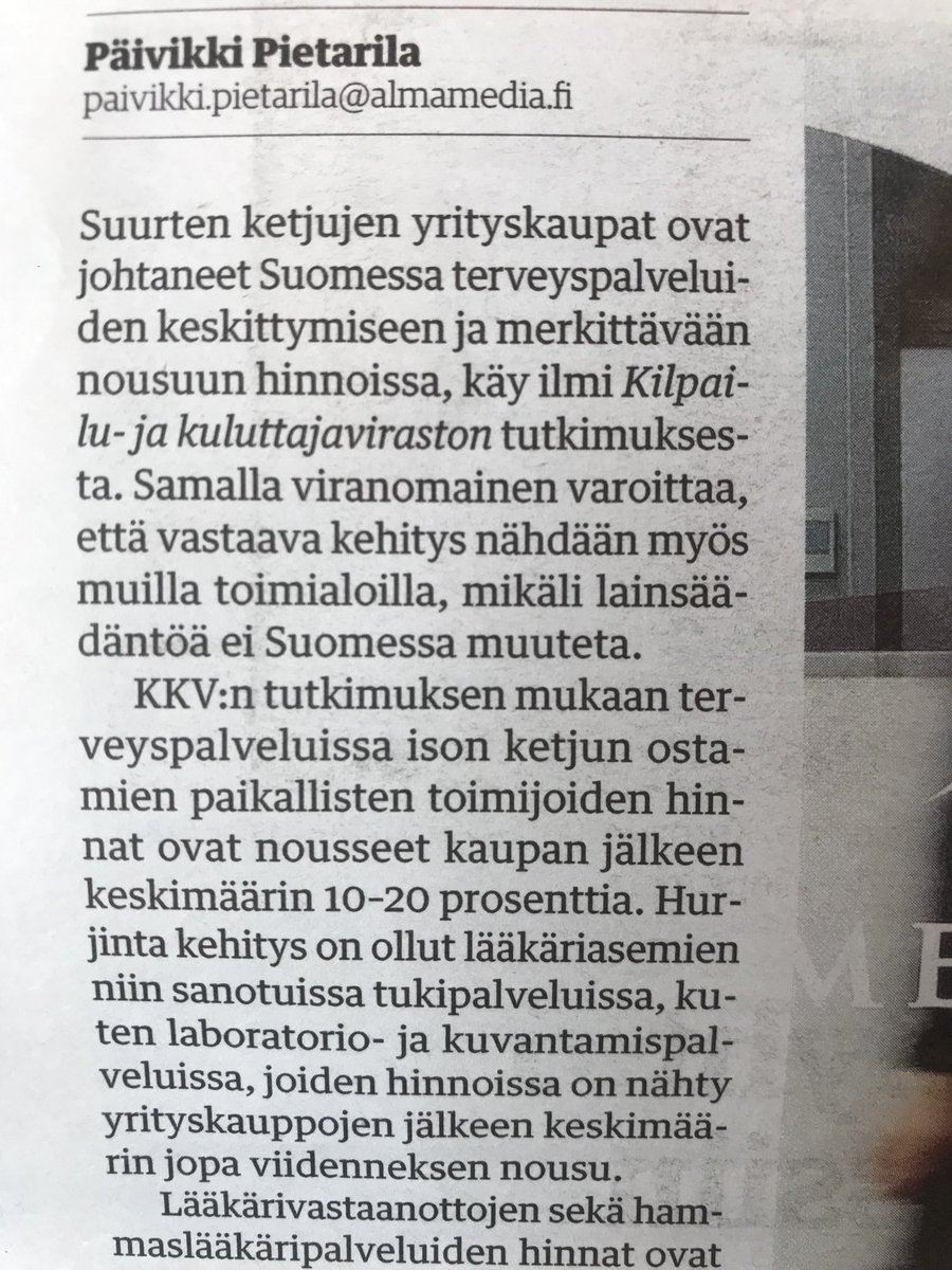 Ote Kauppalehdestä 30.5.2024. Hallitus tukee tätä ”kehitystä” osaltaan kasvattamalla yksityisen terveydenhuollon Kela-korvauksia ja leikkaamalla julkisen terveydenhuollon rahoitusta.