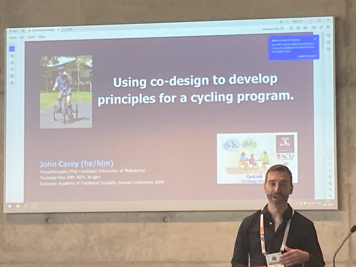 John Carey from <a href="/CpAchieve/">CP-Achieve</a> <a href="/UniMelb/">University of Melbourne</a> tell us about his wonderful co-design project on the benefits of cycling for young people with disability #EACD2024 @EACD2024