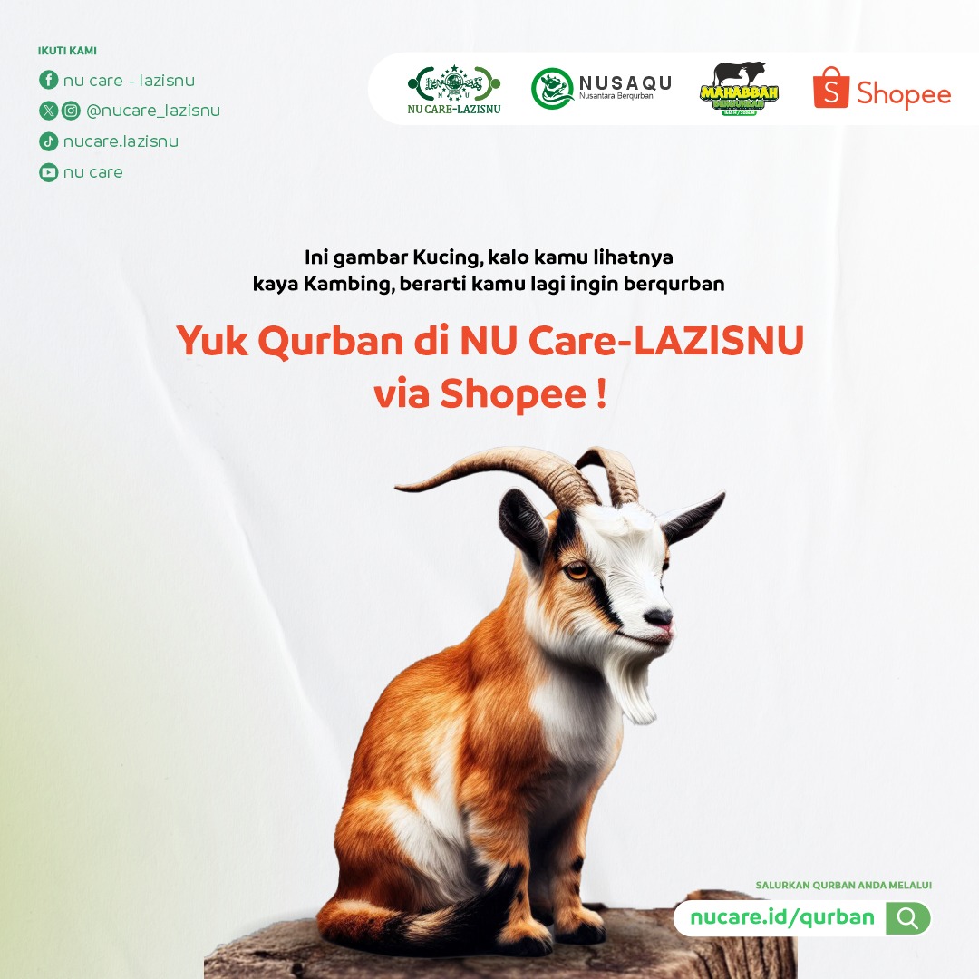 Kok mincare lihatnya gambar kambing yaaahh??🤭 Langsung cus buka aplikasi Shopee deh. Biar makin berkah, yuk berqurban melalui Shopee Barokah! Jangan lupa ajakin kesayanganmu untuk berqurban juga yaa. #NUCare #LAZISNU #QURBAN