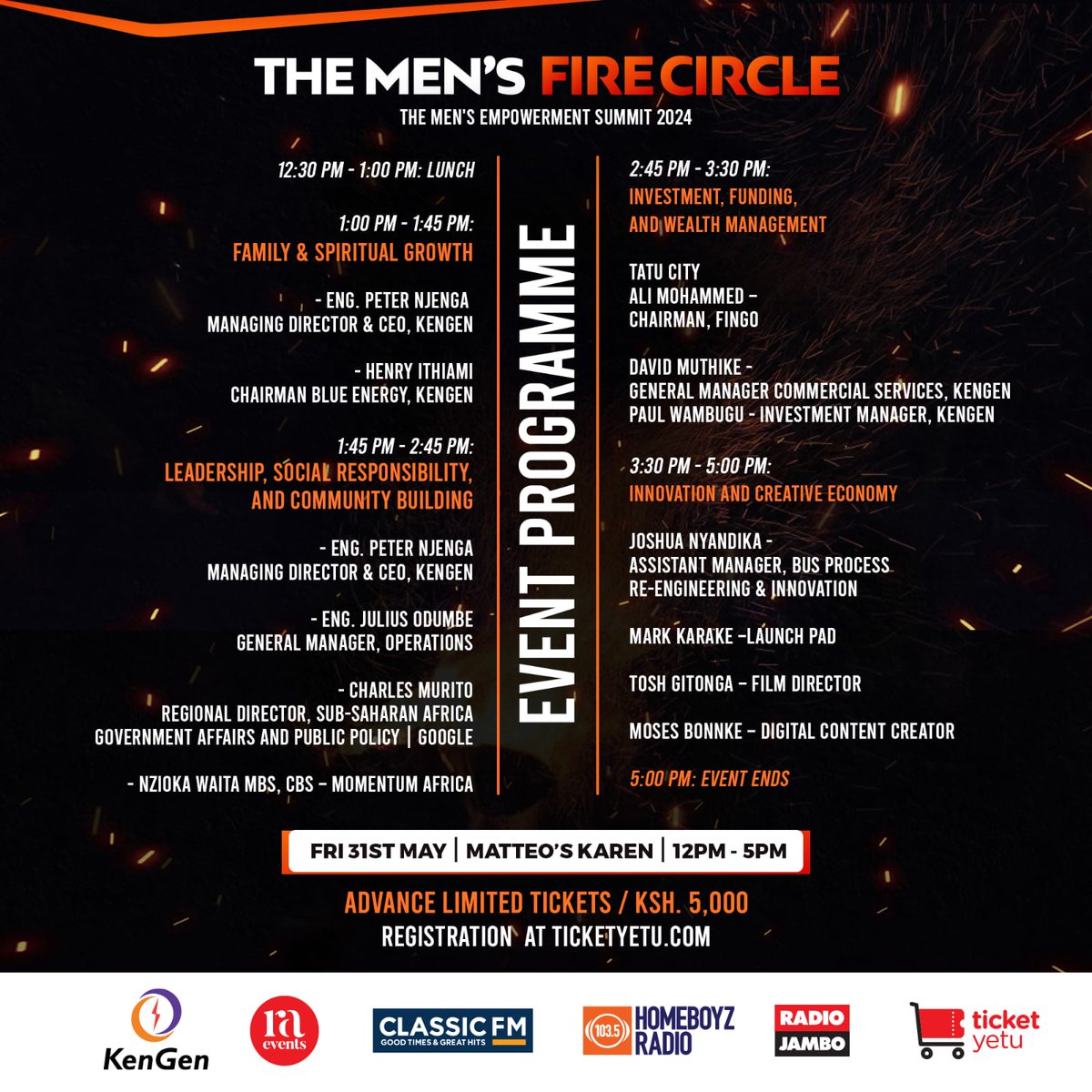 'Guys' day out done right! Join us at Matteo's for the Men's Empowerment Summit 2024. Inspiring leaders and building brilliance in Men. Enjoy excellent company, and amazing talks. 
#MensFireCircleKe
#RadioAfricaEvents 
Powered by: @radioafricaevents @kengenkenya