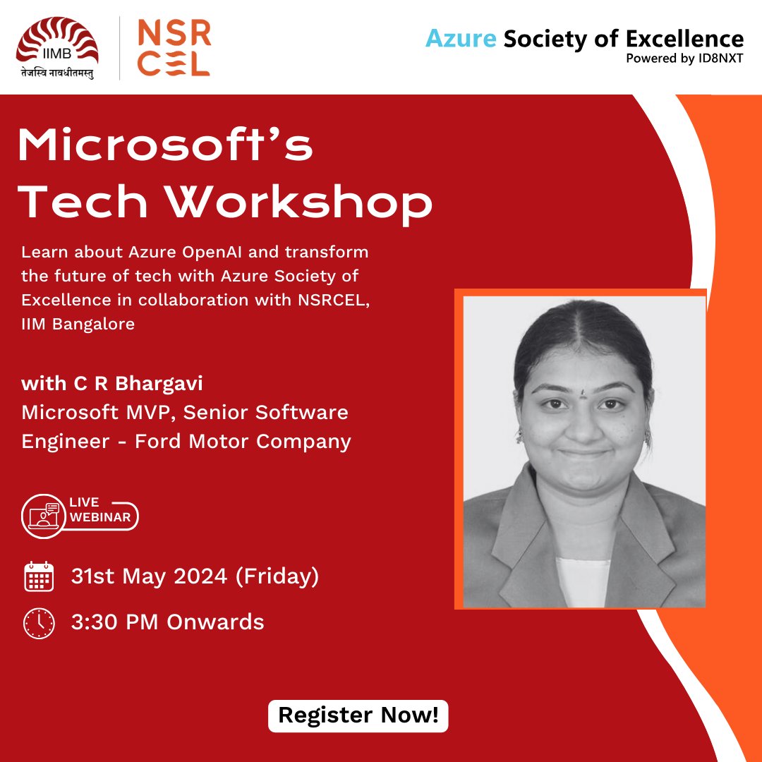 Join us for the webinar in collaboration with the @Azure Society of Excellence, where you'll dive deep into the world of Azure #OpenAI. Register Now- forms.office.com/pages/response… #NSRCEL #Microsoft #microsoftazure #azuresocietyofexcellence #techbasedstartups #tech #AI