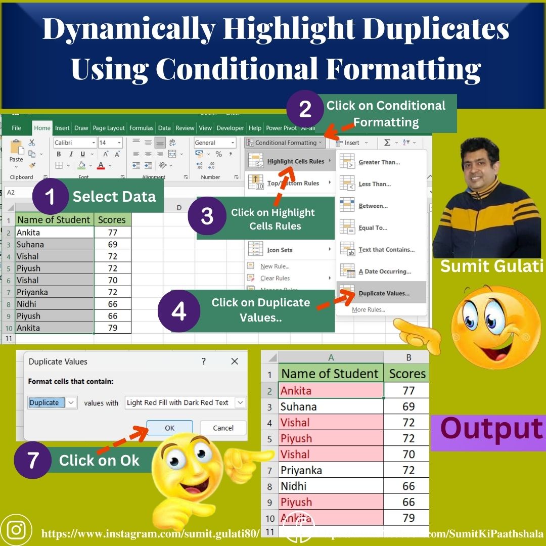 sumitgulati800's tweet photo. See👉 how Dynamically Highlight Duplicates Using Conditional Formatting 
#exceltips #teamfinexcelacademy #excel #HighlightDuplicates #advanceexcel #sumitgulati #excelformulas #sumitkipaathshala #exceltutorials  #finexcelacademy 
 For More Excel tips follow 👉@sumitgulati800 https://t.co/z4kVhLy0Nx
