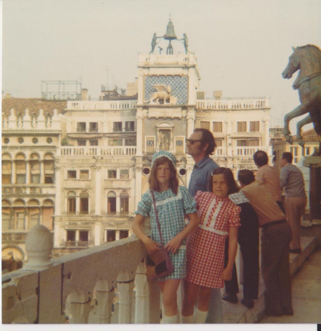 #AlphabetChallenge #WeekV 
#ThrowbackThursday

V is for Venice

My Dad, sister & I atop St Mark's Basilica. 1973/74