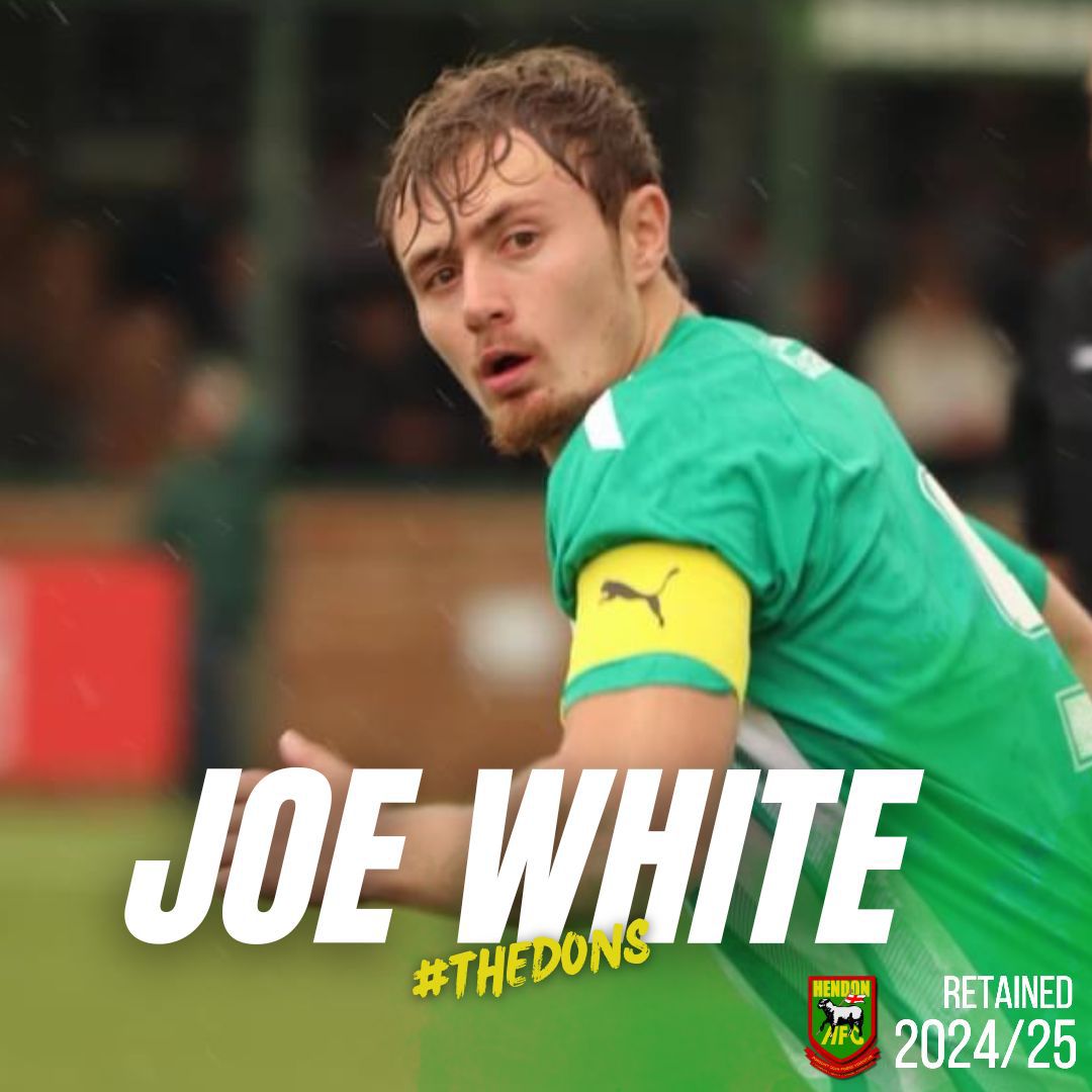 HendonFC's tweet photo. We are delighted to announce that Managers Player of the Year and Club Captain, Joe White, has signed a new one year contract to stay at the club. 
Joe's kit is now available to sponsor:

£100 Home
£70 Away
£50 Third
£50 Boots
£5 Socks (U18s only)

If you wish to sponsor Joe, Please contact Ian Allinson on ian.allinsonhendonfc@outlook.com
