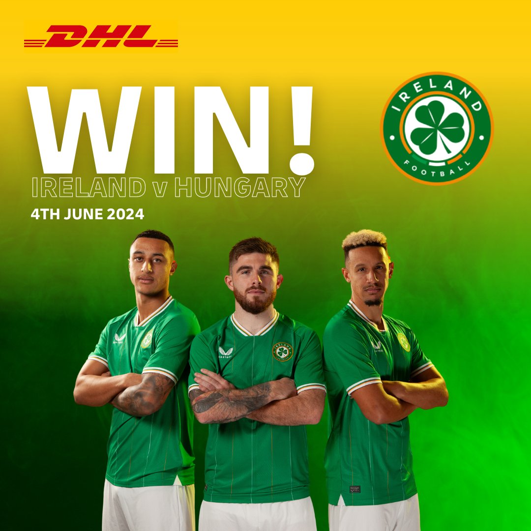 WIN tickets to see the MNT take on Hungary on June 4th at the Aviva Stadium! Just follow us and tag a friend who you would like to bring in the comments! The competition closes on May 30, 2024, at 2:00 pm. T&Cs apply.
 #OfficialLogisiticsPartner #DHLExpressIreland