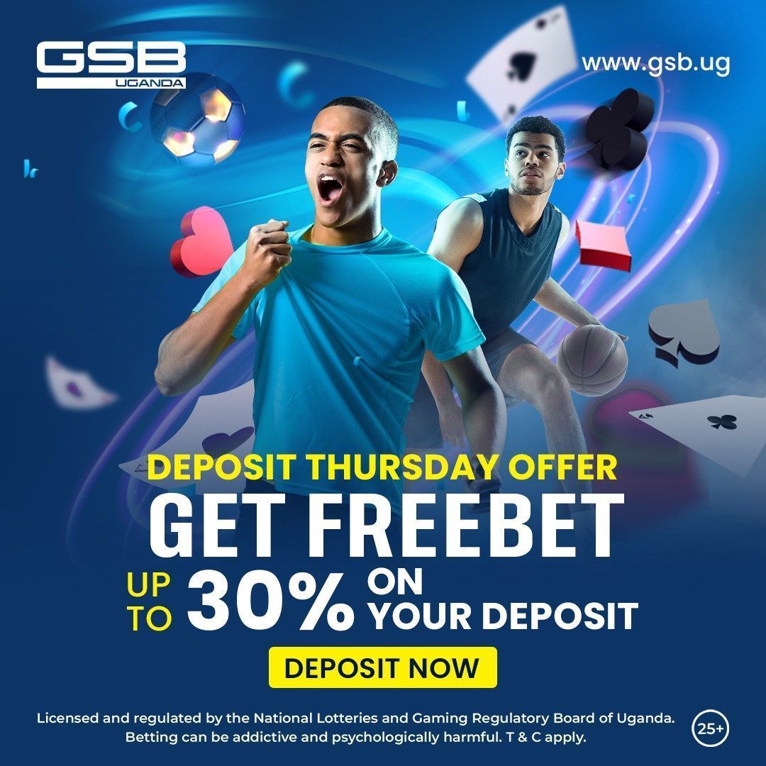 𝐆𝐒𝐁 𝐃𝐞𝐩𝐨𝐬𝐢𝐭 𝐓𝐡𝐮𝐫𝐬𝐝𝐚𝐲 🫰🏾 🫵🏾 You get a 30% bonus in Free Bets if you deposit today. This offer is available to all registered punters. 𝐓𝐡𝐢𝐬 𝐈𝐬 𝐇𝐨𝐰 𝐈𝐭 𝐖𝐨𝐫𝐤𝐬 👉🏾 buff.ly/46pyp0P #GSBUganda #SportsBetting #GSBDepositThursday #GSBBonuses