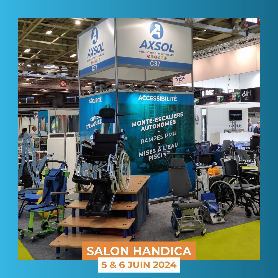 La team Axsol sera présente au Salon Handica Lyon du 5 au 6 Juin (EUREXPO - HALL 2 – STAND D16)!
Venez nous voir ! 😁
#HandicaLyon #Axsol #Accessibilité #Handicap #GrandÂge #SolutionsPMR #Innovation