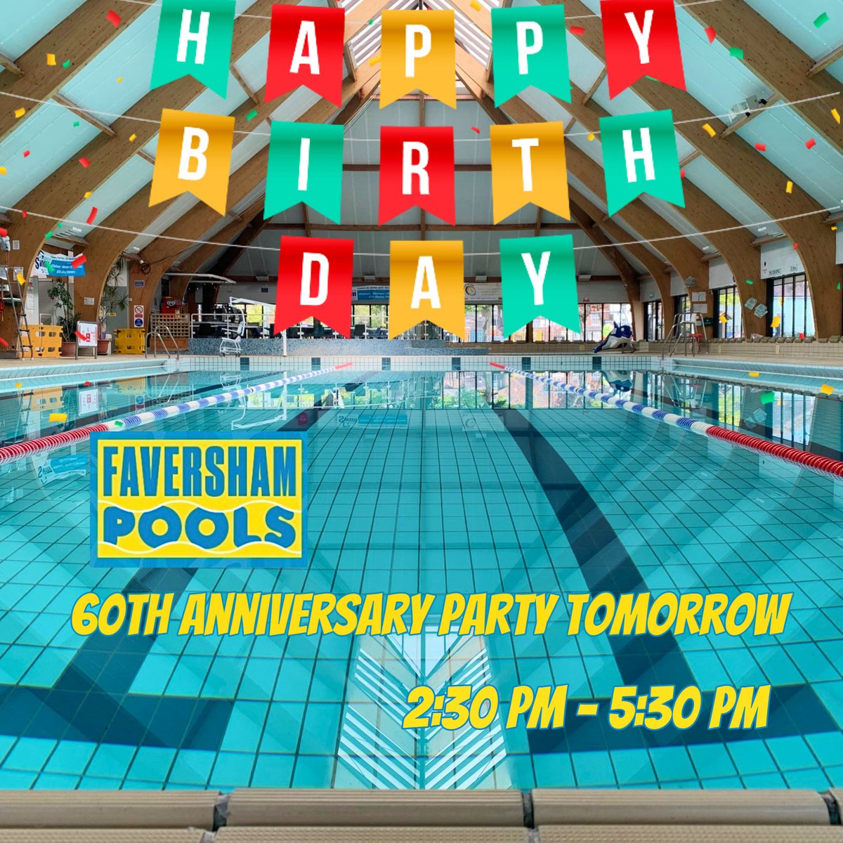 CommunityAd Ltd (@communityad) on Twitter photo 🎉 It's <a href="/FavershamPools/">Faversham Pools</a> 's 60th birthday! Join us tomorrow from 2:30-5:30 PM for an indoor inflatable fun session due to weather. 🌧️ All pools open! favershampools.com 🎉 It's <a href="/FavershamPools/">Faversham Pools</a> 's 60th birthday! Join us tomorrow from 2:30-5:30 PM for an indoor inflatable fun session due to weather. 🌧️ All pools open! favershampools.com