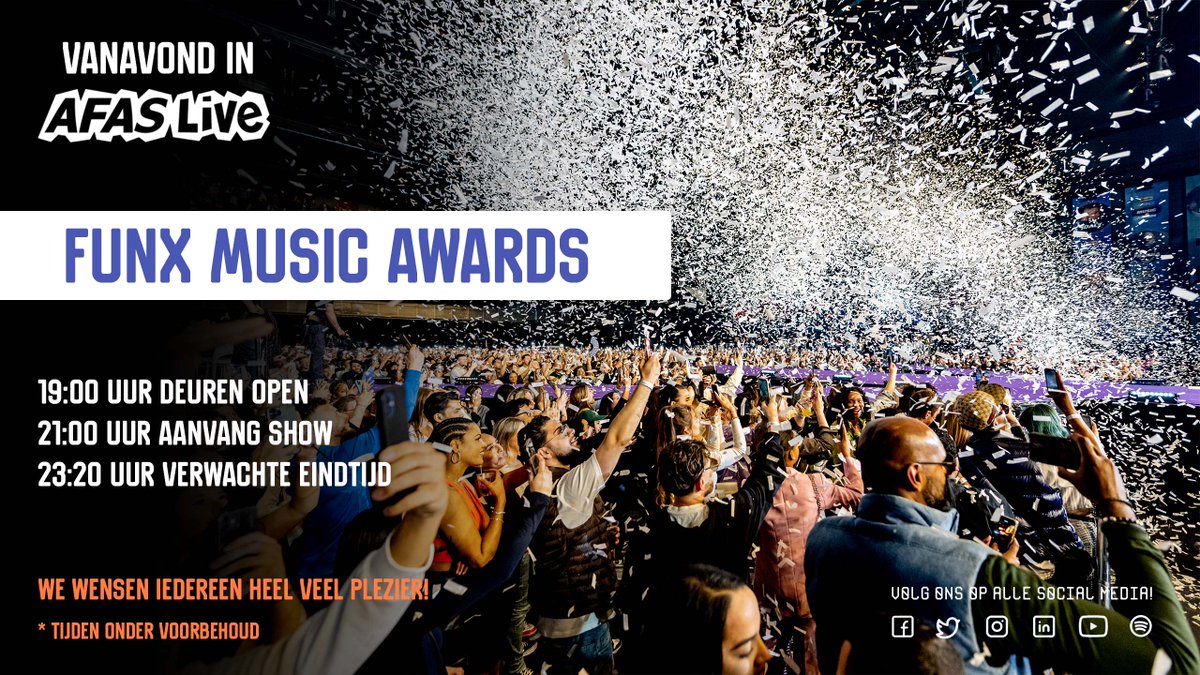 Vanavond in een uitverkocht #AFASLive: @FunX Music Awards! 🔥 Ben jij erbij? Hieronder vind je het tijdschema 👇