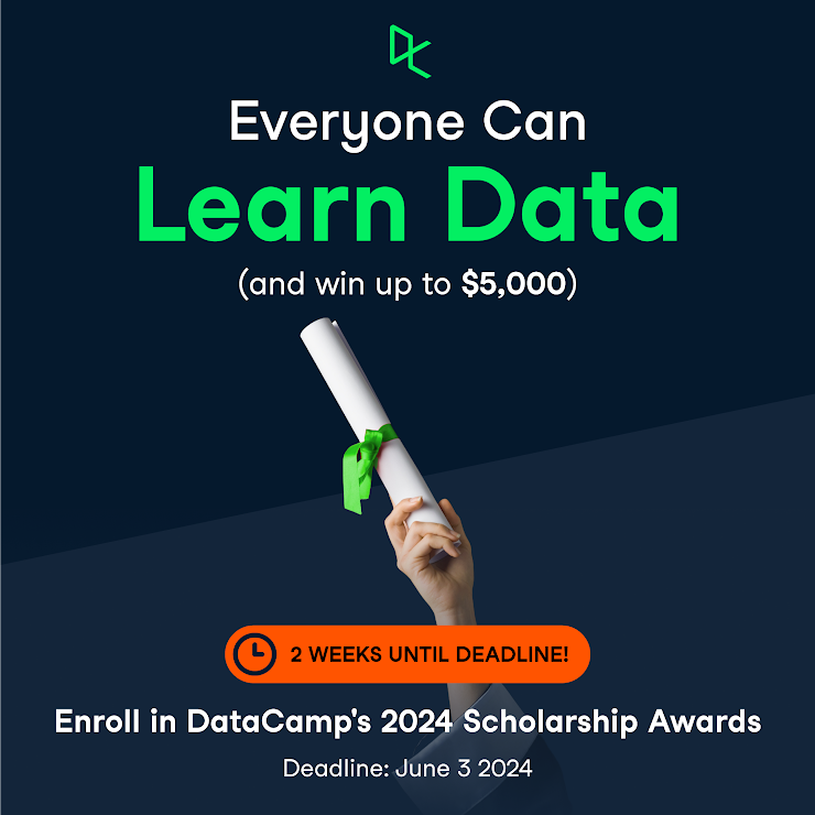 Calling all DataCamp learners! 

The DataKirk community is invited to compete in the Everyone Can Learn Data 2024 cash scholarship competition! This is a fun analytical project designed for beginners—all are welcome to participate.