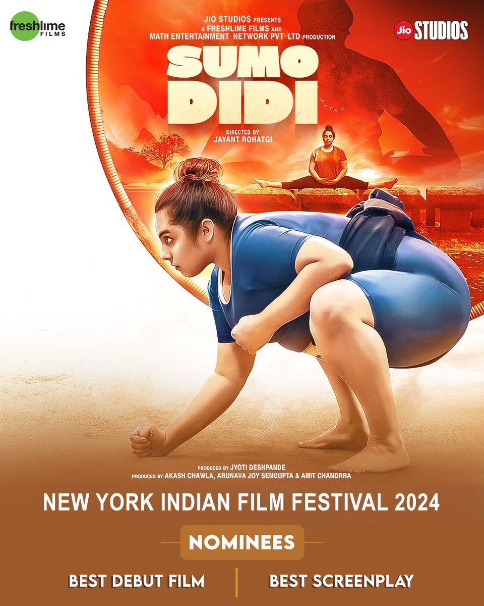 rameshlaus's tweet photo. Exciting news alert! @jiostudios’ #Mrs & #SumoDidi continue to turn heads at international film festivals! Both films celebrate powerful female narratives, showcasing tales of resilience and determination in the face of adversity & are set to shine at the esteemed 24th New York Indian Film Festival (NYIFF). Sumo Didi has been nominated in Best Debut Film and Nikhil Sachan for Best Screenplay, while Mrs received nomination for Best Actress for Sanya Malhotra and Best Director for Arati Kadav.    
Produced by #JyotiDeshpande 
Mrs 
Produced by #PammiBaweja & #HarmanBaweja 
Cast @sanyamalhotra07 #NishantDahiya @Kukuhere
Directed by @Aratikadav
Co-Produced by #Smitabaliga 
@bawejastudios

Sumo Didi  
Produced by @akash77 #ArunavaSenGupta #AmitChandrra
Cast @shriyambhagnani #ChaitnyaSharma
Directed by @blitzeriskk
@SumoDidi #FreshlimeFilms

@nyindianff