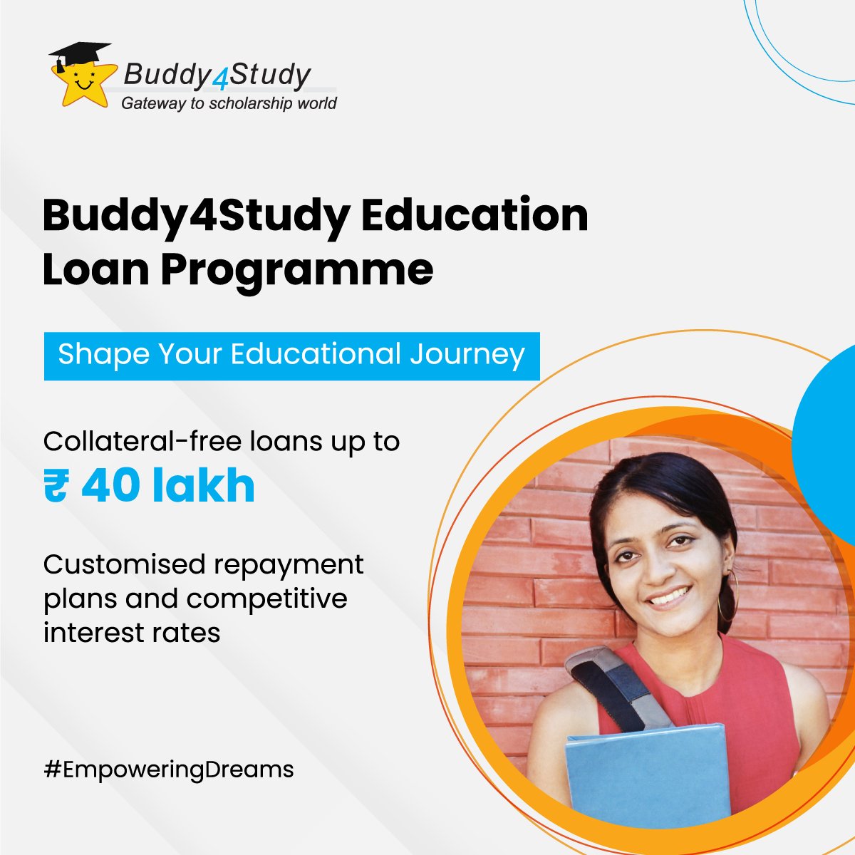 Avail collateral-free loans up to ₹ 40 lakh for your higher studies with the Buddy4Study Education Loan Programme. Competitive interest rates starting from 8.1%. Apply now. b4s.in/a/tt_LOAN1_202… 

#EducationLoan #Buddy4Study #EmpoweringDreams