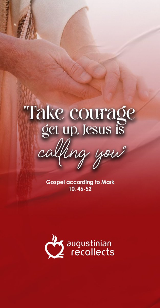 #GospelOfTheDay ❤️‍🔥 according to Mark 10, 46-52 “Take courage; get up, Jesus is calling you.” He threw aside his cloak, sprang up, and came to Jesus. Jesus said to him in reply, “What do you want me to do for you?” The blind man replied to him, “Master, I want to see”.