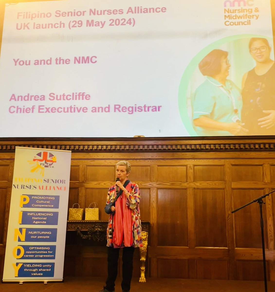 We are honoured to be the final speaking event for @nmcnews CEO @Crouchendtiger7 before she steps down! The launch saw an emotional standing ovation from the most senior Filipino nurses in the UK. Thank you, Andrea, for your incredible leadership and dedication💙 #FSNAUK2024