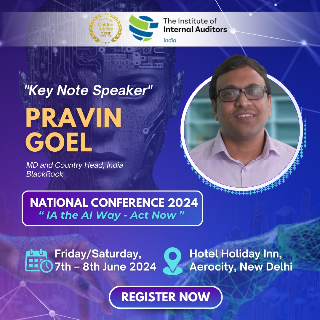 Join us at the 𝐈𝐈𝐀 𝐈𝐧𝐝𝐢𝐚 𝐍𝐚𝐭𝐢𝐨𝐧𝐚𝐥 𝐂𝐨𝐧𝐟𝐞𝐫𝐞𝐧𝐜𝐞 to hear from our keynote speaker, Pravin Goel, the dynamic 𝐂𝐨𝐮𝐧𝐭𝐫𝐲 𝐇𝐞𝐚𝐝 𝐚𝐭 <a href="/BlackRock/">BlackRock</a>!
#IIAIndiaConference #50YearsOfIIAInIndia #GoldenJubileeCelebrations #KeynoteSpeaker #Leadership #Innovation