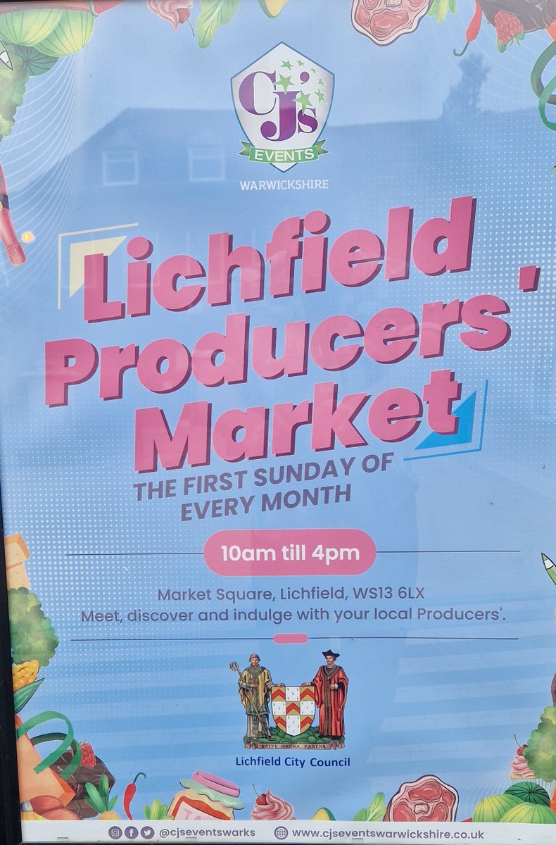 LichfieldMarket's tweet photo. This Weekend the Producers Market is back on the Marketplace Sunday 2nd June bought to you by CJ's Events Warwickshire Limited 10am to 4pm https://t.co/mK0zDQPdkn