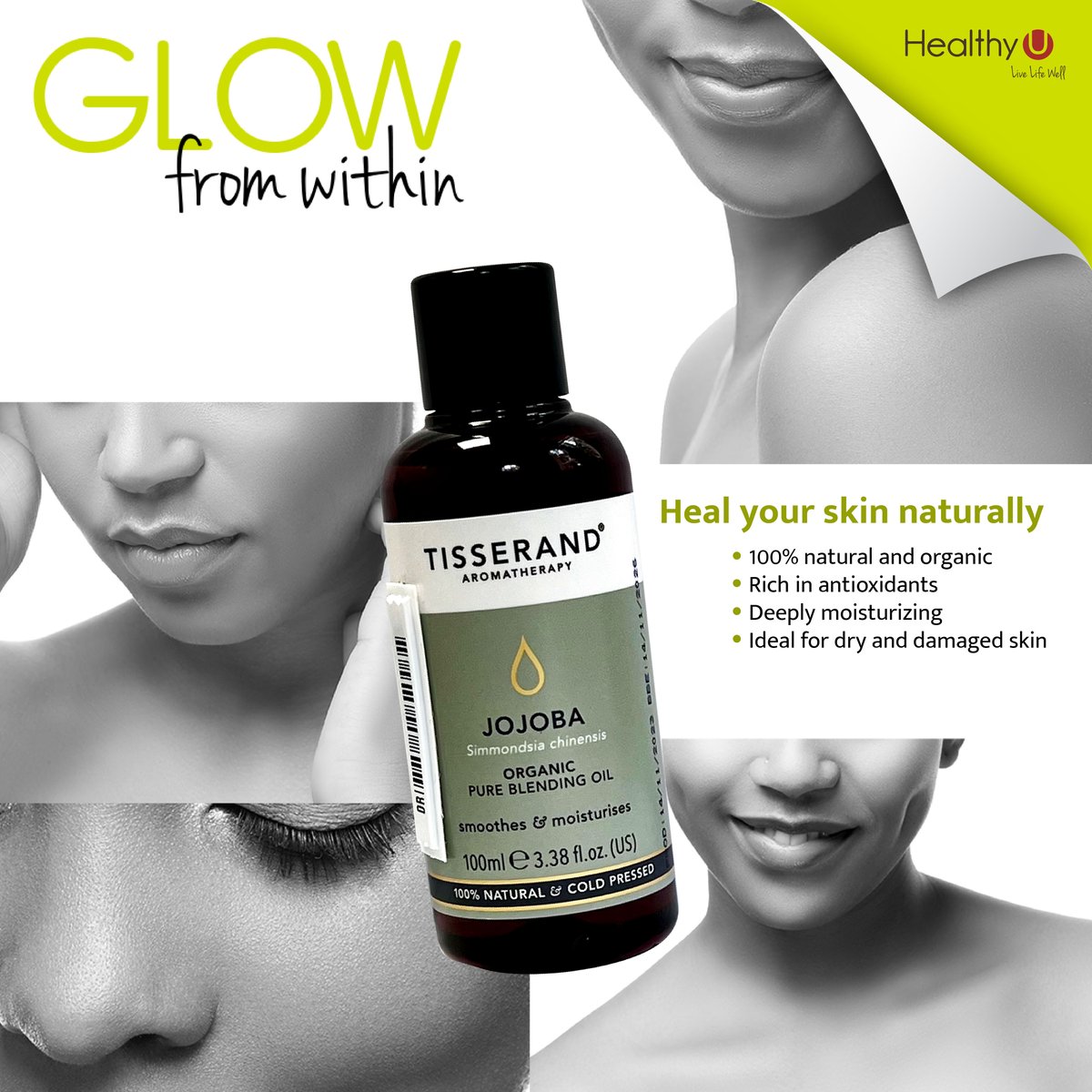 Discover the beauty of <a href="/Tisseranduk/">Tisserand UK</a> Jojoba Blending Oil! Packed with skin-loving omegas, antioxidants, and vitamins, it's a nourishing potion for your skin.

Ideal for dry or damaged skin it soothes and moisturizes to help you achieve smooth glowing skin.

 #GlowFromWithinWithHU