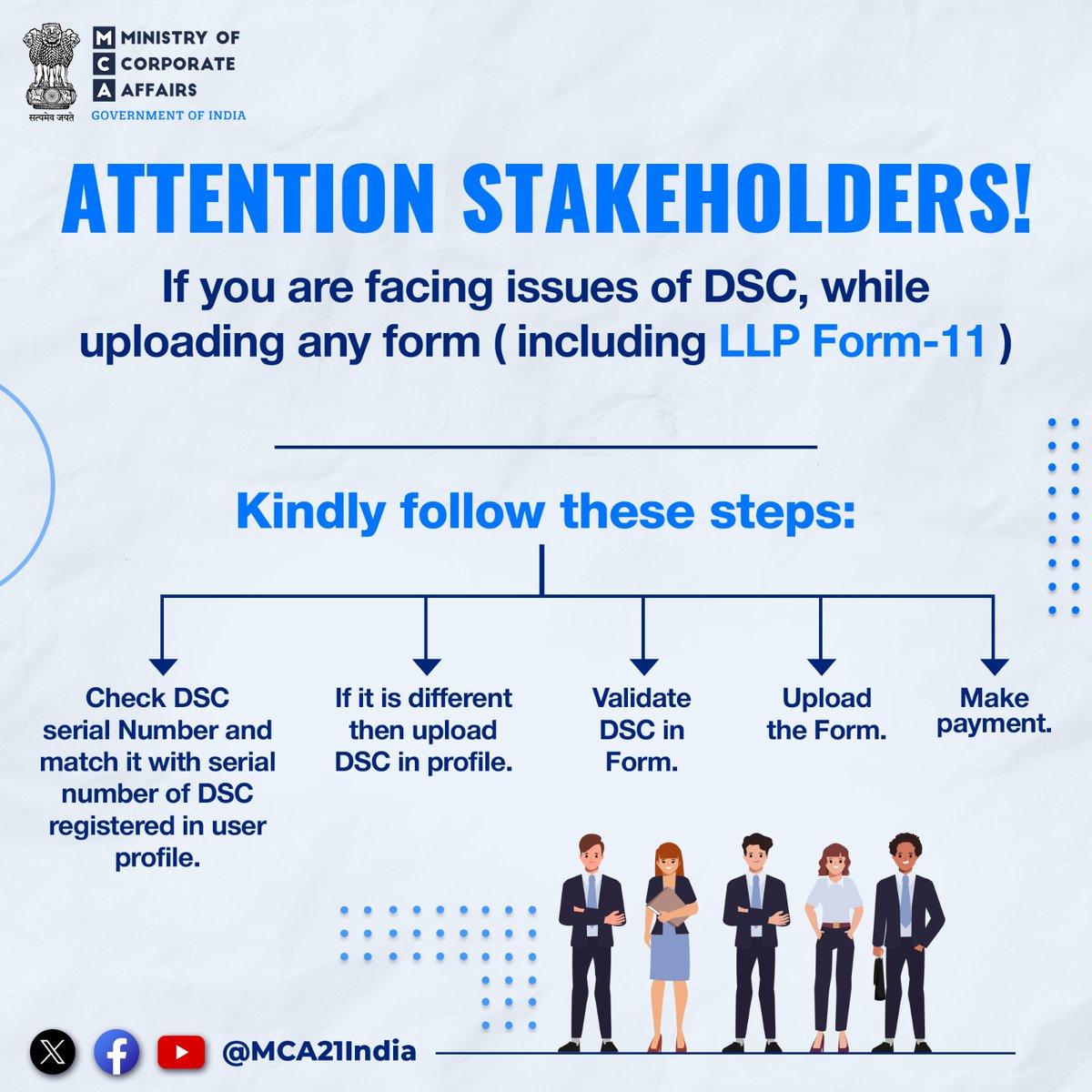 MCA21India's tweet photo. Attention Stakeholders! 

If you are facing issues of DSC, while uploading any form (including LLP Form-11), please follow the steps outlined below. 

#MCA #MCA21 #EaseOfDoingBusiness #LLP https://t.co/FifCOX64Gs